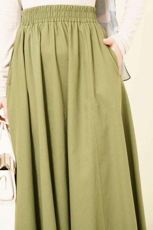 Jupe gabardine à taille élastique avec poches, vert pistache