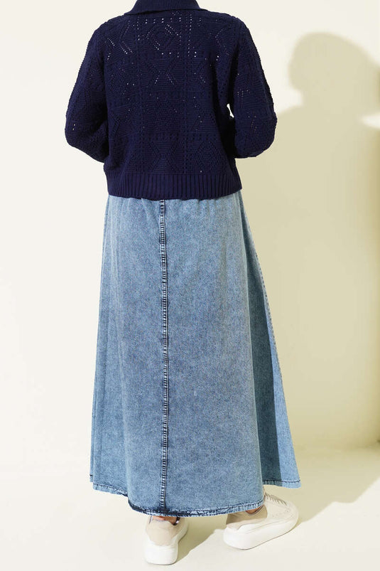 Jupe en jean bleu denim avec taille élastique et poches