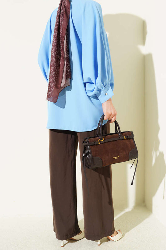 Pantaloni in modal con tasche e elastico, colore caffè