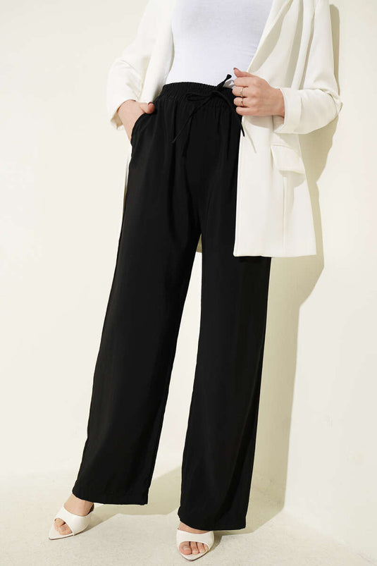 Pantalon en modal avec poches et taille élastique noir