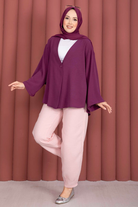 Beli Lastikli Cepli Müslin Pantolon Pembe