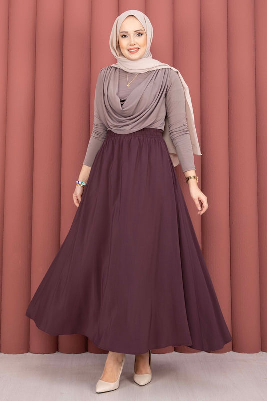 Buy Elastic Waistband Pocketed Tencel Skirt Burgundy