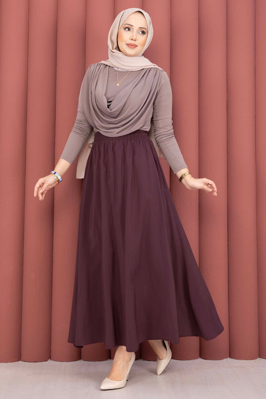 Buy Elastic Waistband Pocketed Tencel Skirt Burgundy