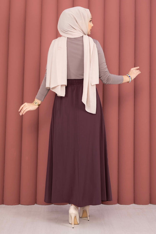 Buy Elastic Waistband Pocketed Tencel Skirt Burgundy