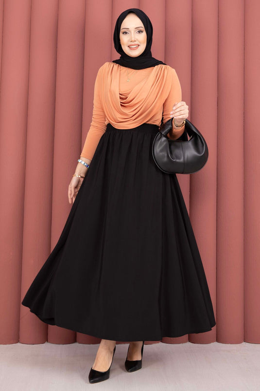 Buy Elastic Waistband Pocketed Tencel Skirt Black