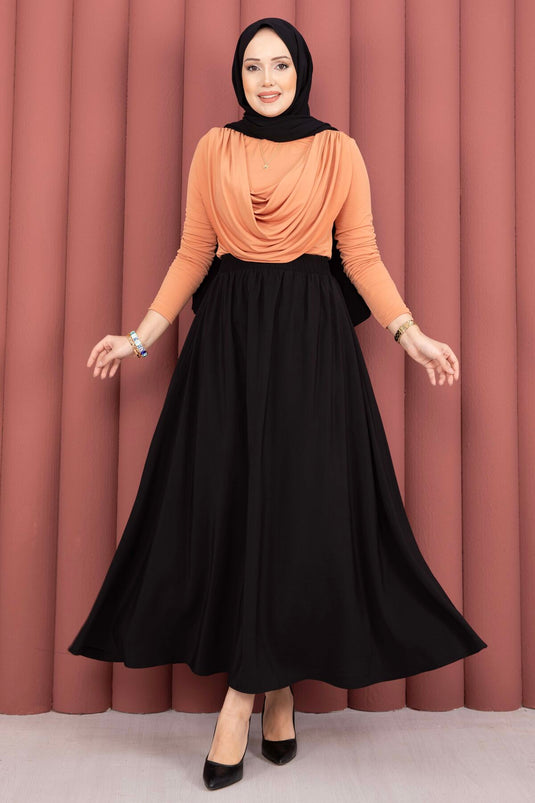 Buy Elastic Waistband Pocketed Tencel Skirt Black