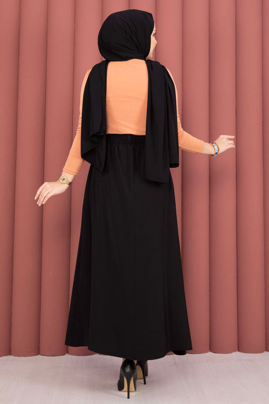 Buy Elastic Waistband Pocketed Tencel Skirt Black