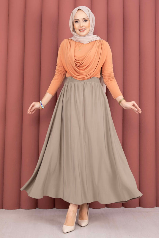 Buy Elastic Waistband Pocketed Tencel Skirt in Fawn