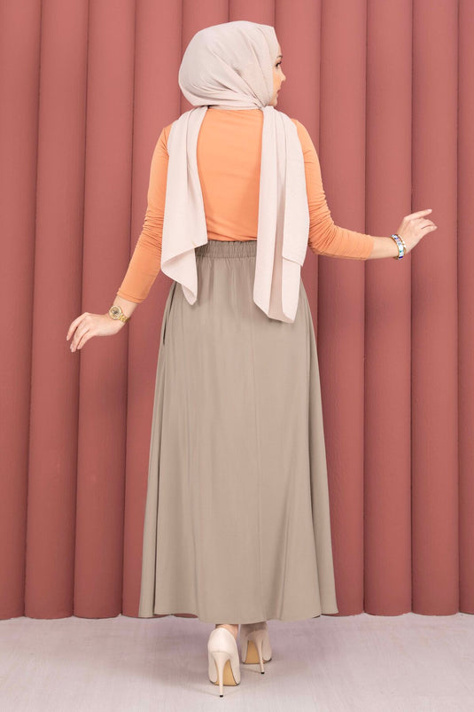 Buy Elastic Waistband Pocketed Tencel Skirt in Fawn