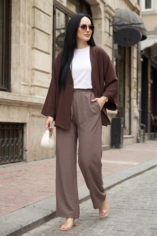 Braune Tencel-Hose Mit Elastik Und Taschen