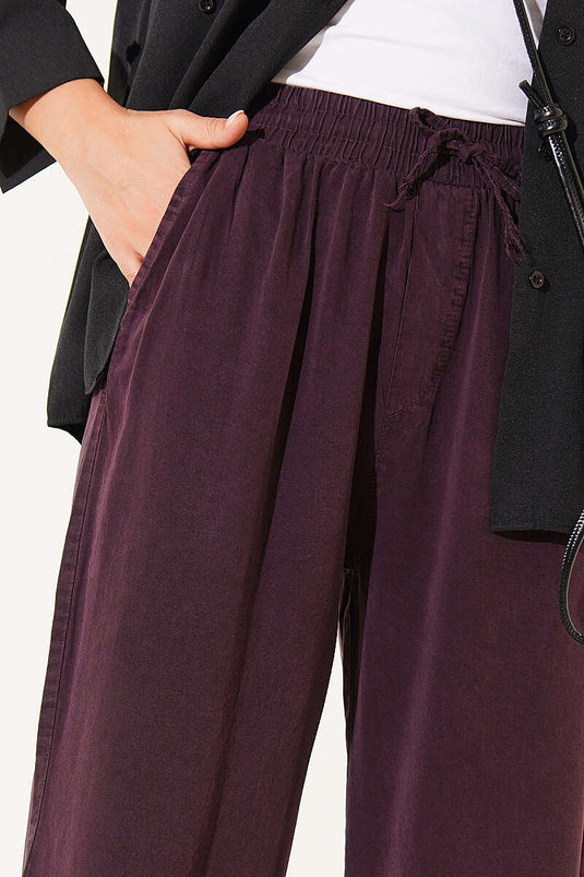 Beli Lastikli Cepli Tensel Pantolon Mürdüm