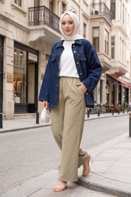 Pantaloni Tensel con tasche e vita elasticizzata Verde Olive