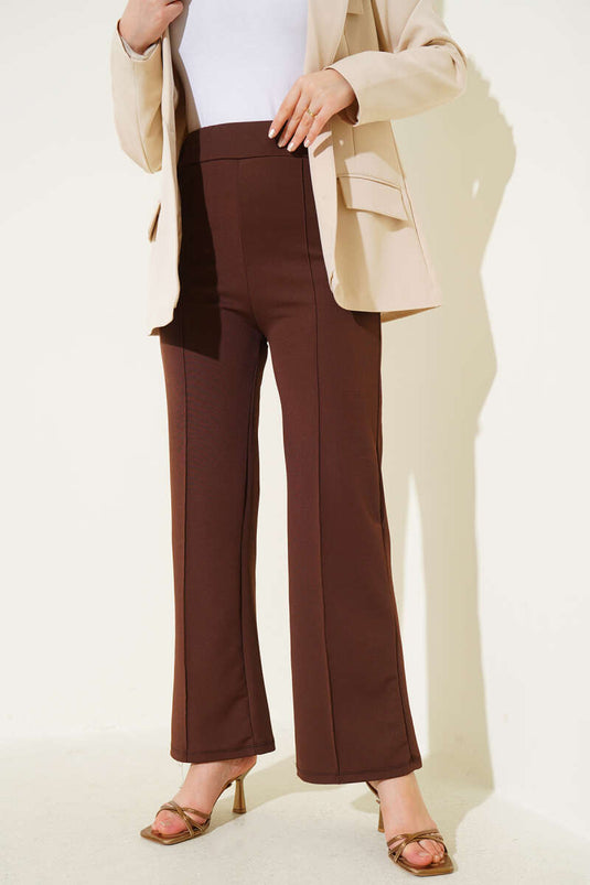 Elastic Waistband Trousers Brown