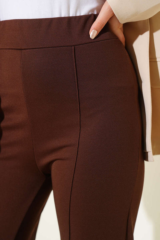 Elastic Waistband Trousers Brown