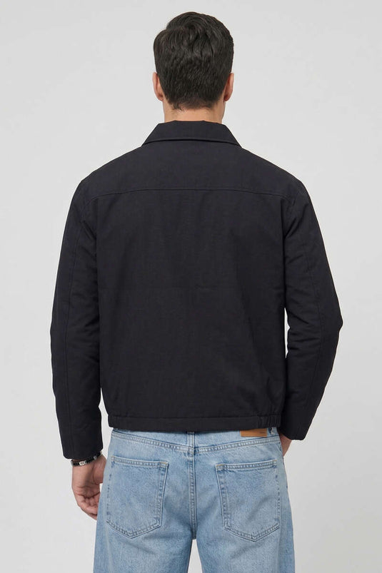 Herrenjacke mit Gummizug und Druckknopf-Reißverschluss, Schwarz