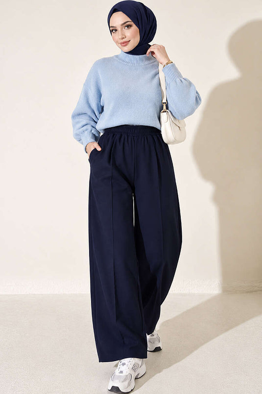 Elasticated Navy Dabıl Pants