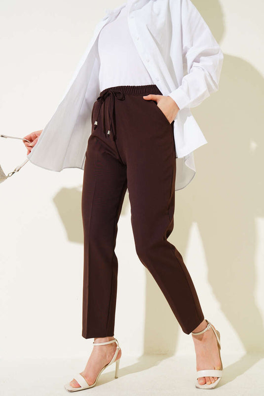 Buy Elastic Narrow-Leg Pants in Dark Brown
