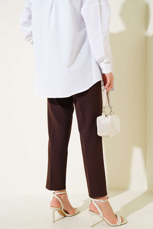 Buy Elastic Narrow-Leg Pants in Dark Brown