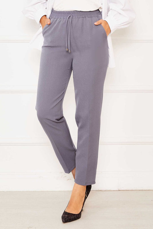 بنطلون رمادي ضيق بخصر مطاطي