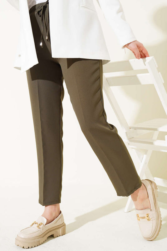 Elastic Waist Slim Fit Pants Khaki