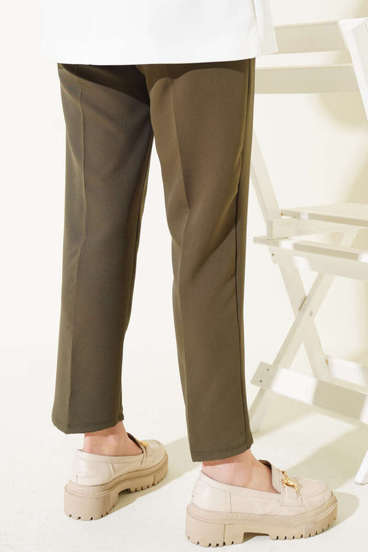 Elastic Waist Slim Fit Pants Khaki