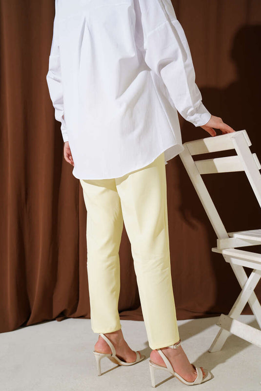Beli Lastikli Dar Paça Pantolon Sarı