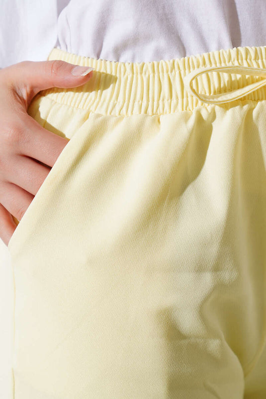 Elastic Waist Skinny Leg Trousers Yellow