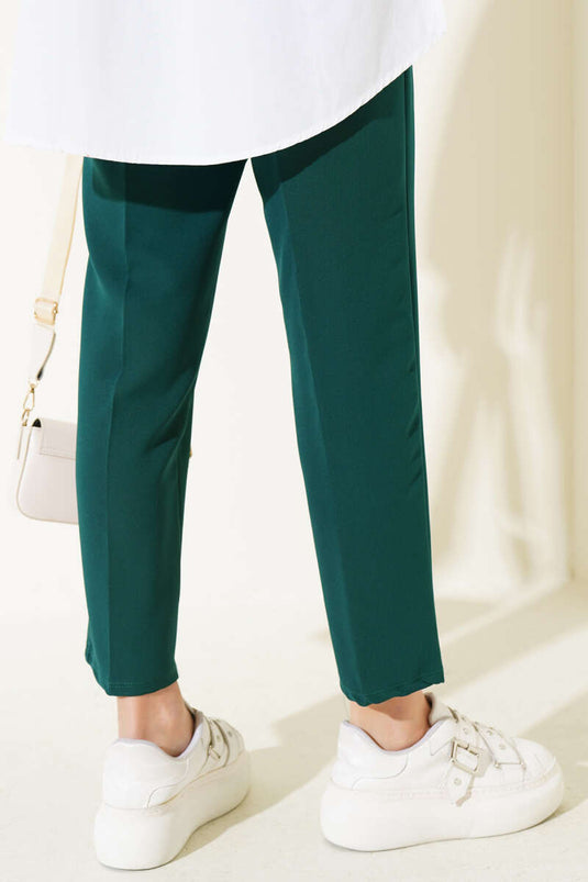 Beli Lastikli Dar Paça Pantolon Zümrüt Yeşili