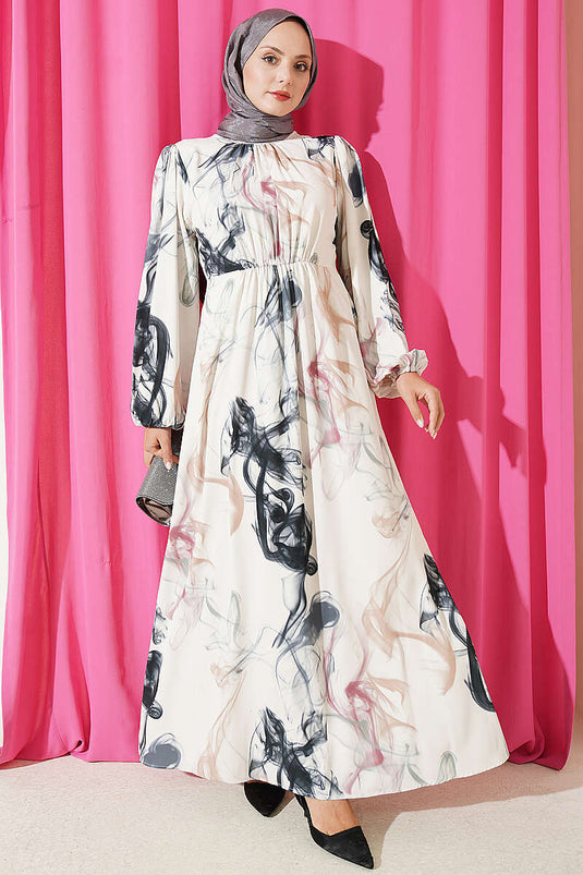 Satin-Kleid Mit Elastischem Bund In Rauchgrau
