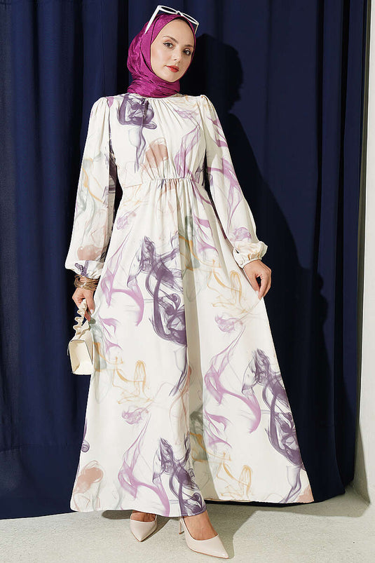 Robe En Satin Violet À Taille Élastiquée