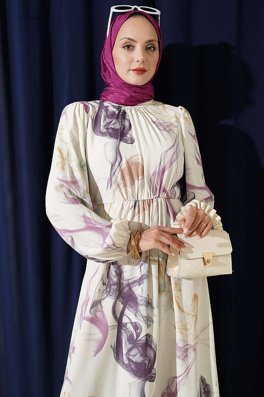 Robe En Satin Violet À Taille Élastiquée