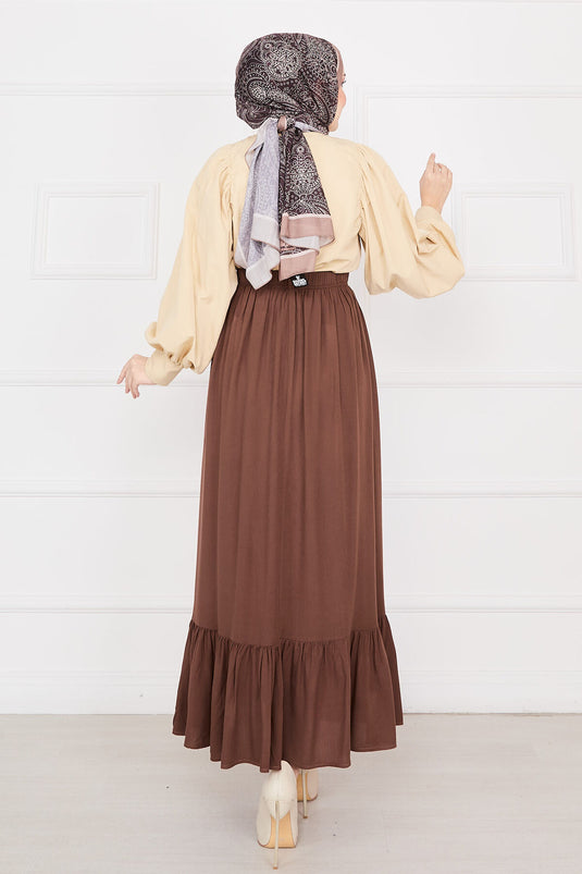 Jupe hijab boutonnée à taille élastique marron