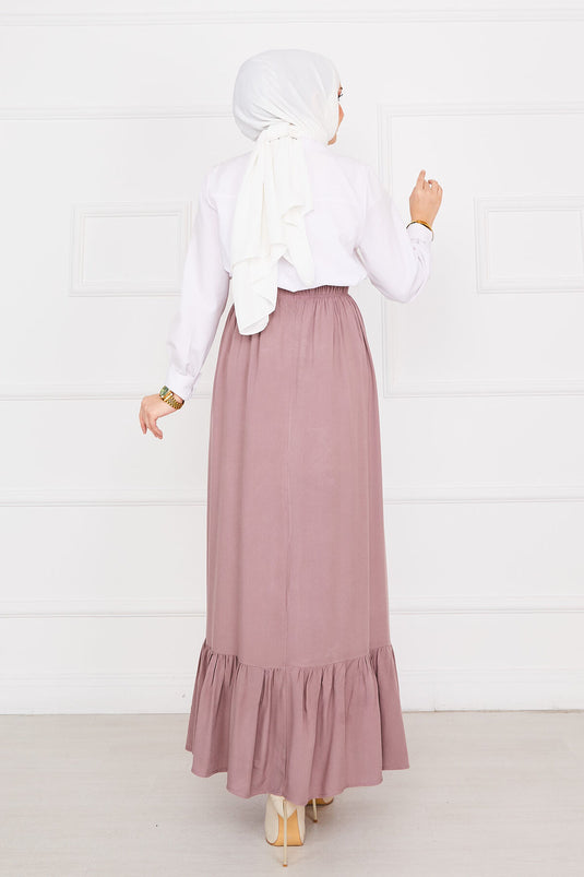 Buy Elastic Button Detail Modest Skirt Beige