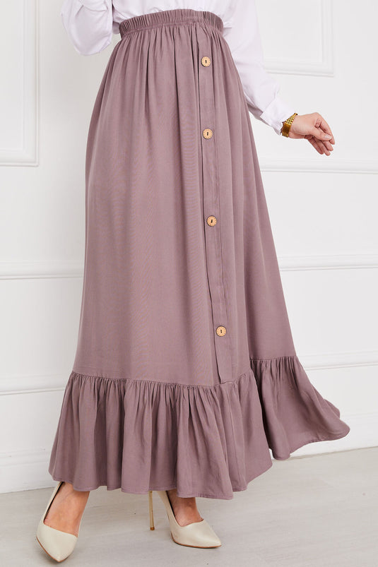 Buy Elastic Button Detail Modest Skirt Beige