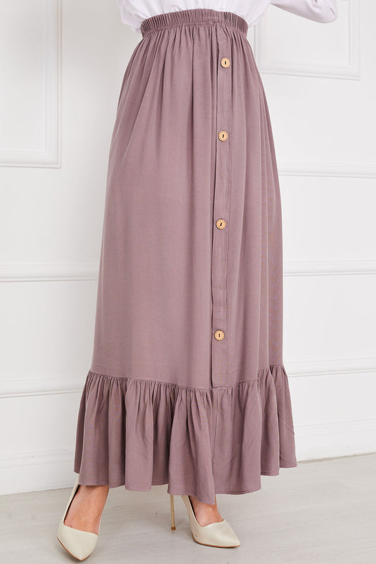 Buy Elastic Button Detail Modest Skirt Beige