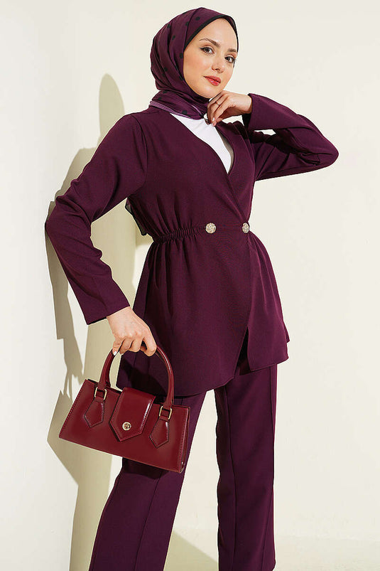 Achetez ensemble double boutonné à élastique couleur mûre
