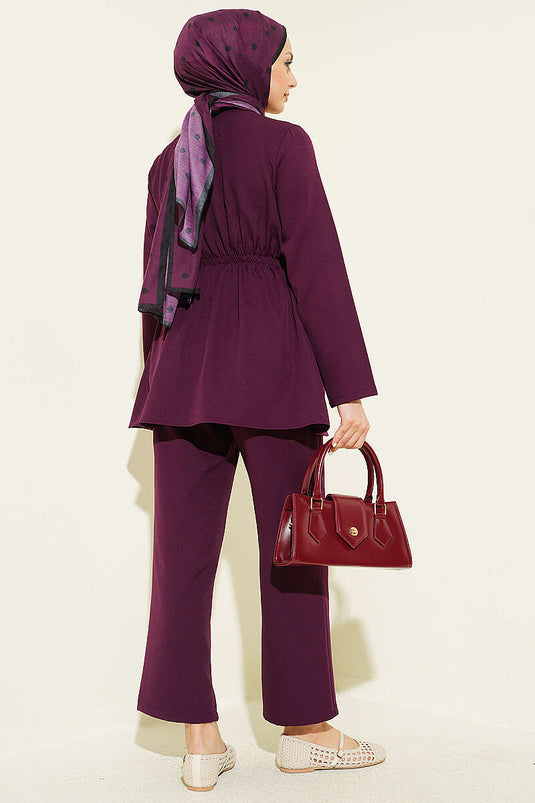 Achetez ensemble double boutonné à élastique couleur mûre