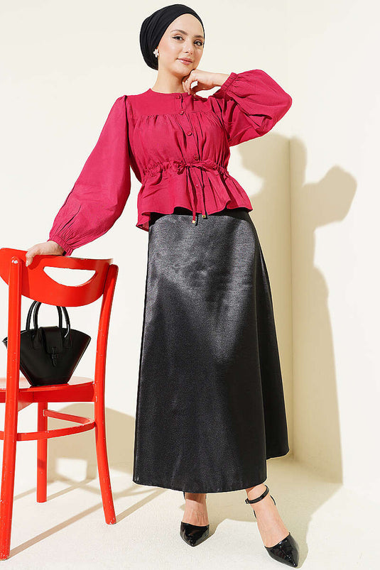 Buy Black Plain Satin Skirt with Elastic Waist