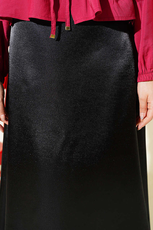 Buy Black Plain Satin Skirt with Elastic Waist