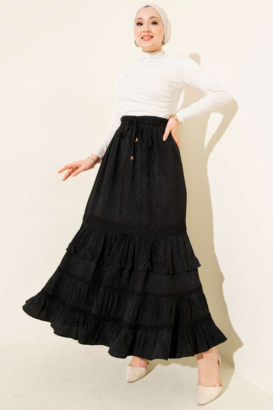 Jupe élastiquée à volants noire