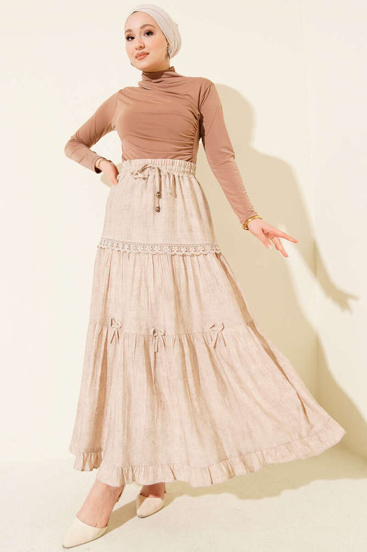 Acheter jupe beige élastiquée avec nœud
