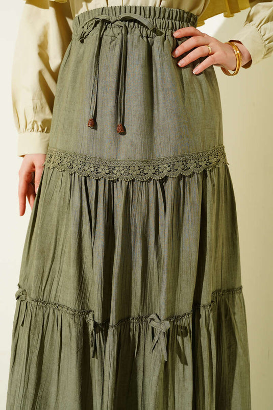 Jupe à taille élastiquée avec nœud vert pistache