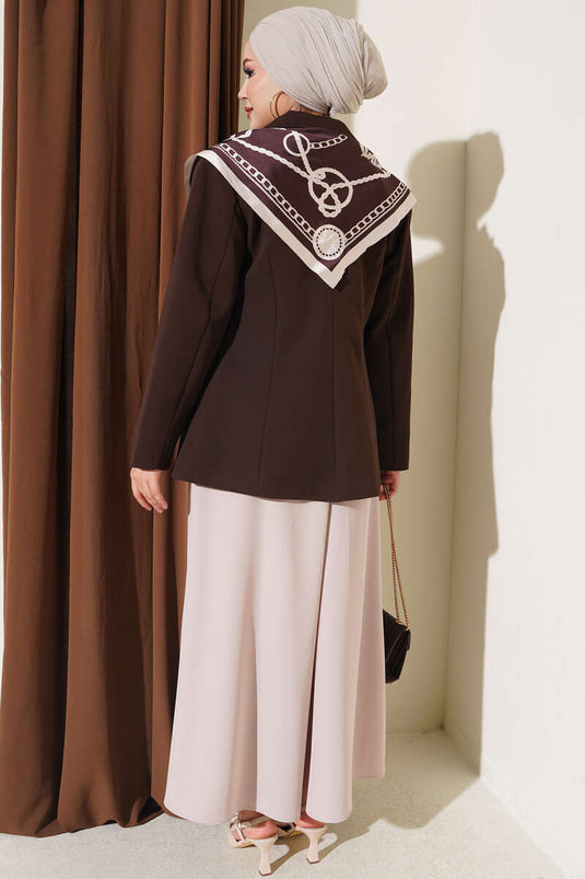 Beige Elastischer Weitbein-Hosen Aus Stoff