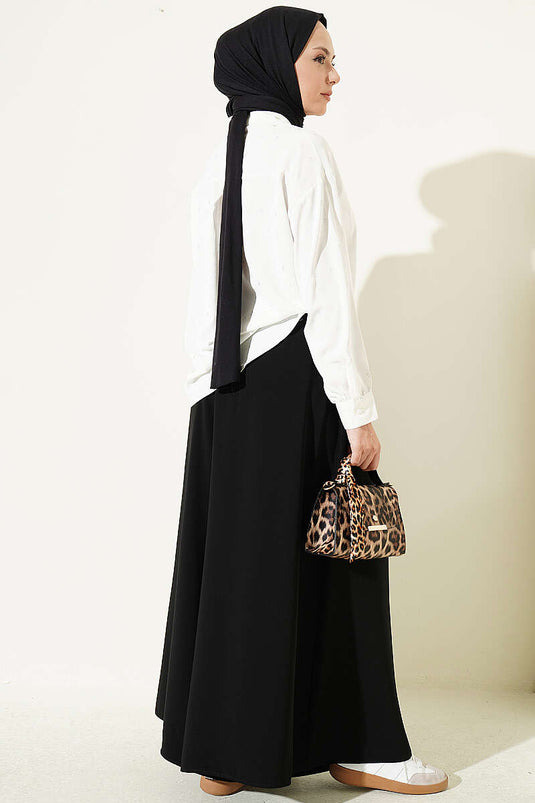 Pantalon Large En Tissu À Taille Élastique Noir