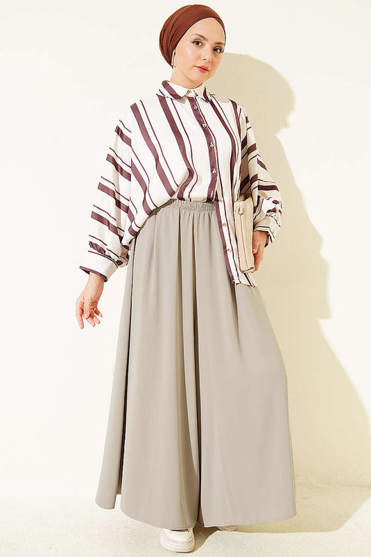 Pantalon Large En Tissu À Taille Élastique Mink