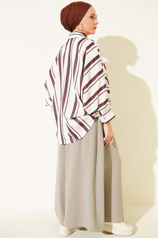Pantalon Large En Tissu À Taille Élastique Mink