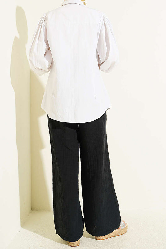 Pantalon large en mousseline à taille élastique noir
