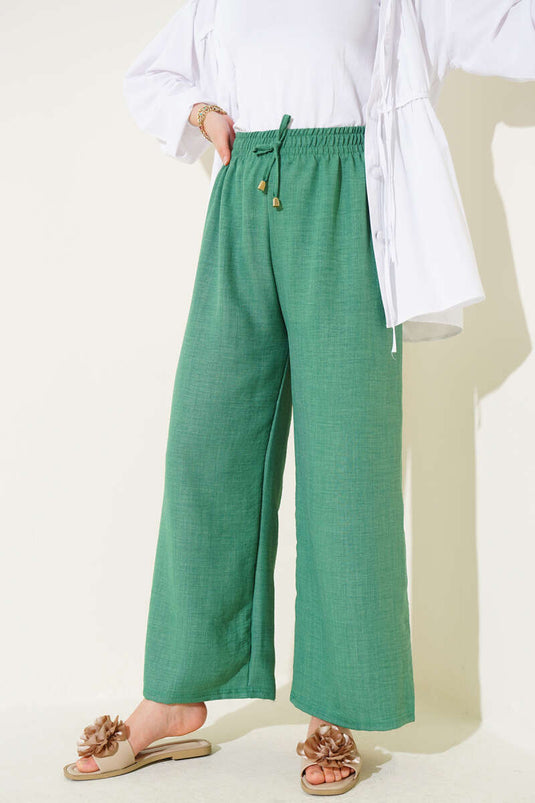 Elastic Waist Wide Leg Trousers Green