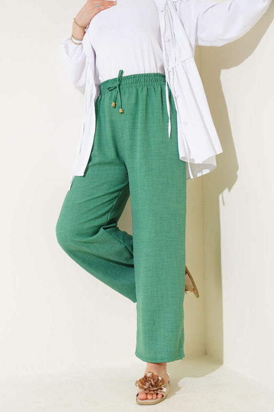 Elastic Waist Wide Leg Trousers Green