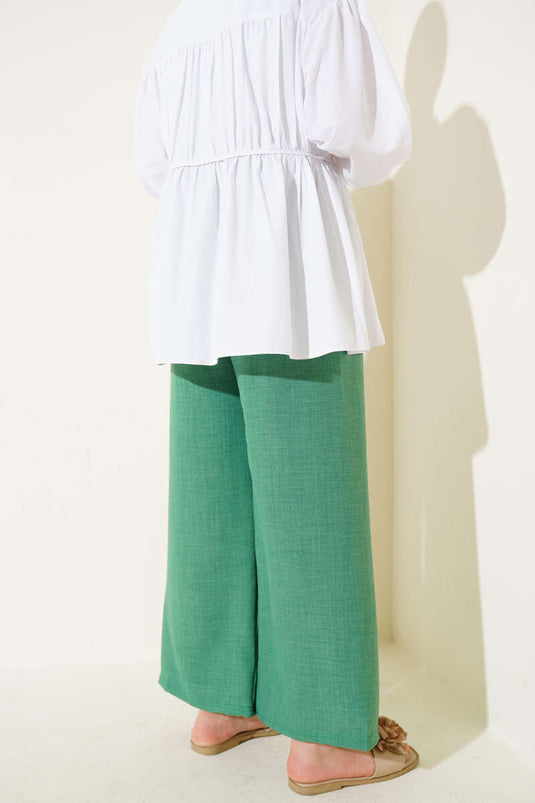 Elastic Waist Wide Leg Trousers Green